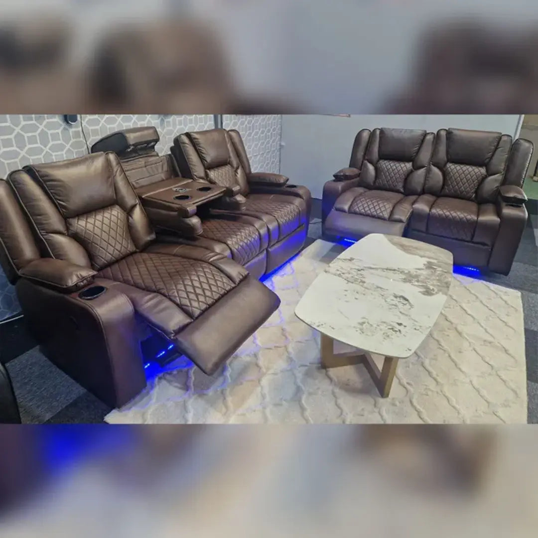 MNS Orlando Electric Recliners 3+2 Seater Leather Sofa (Black, Grey) /LED LIGHTS/WIRELESS CHARGER