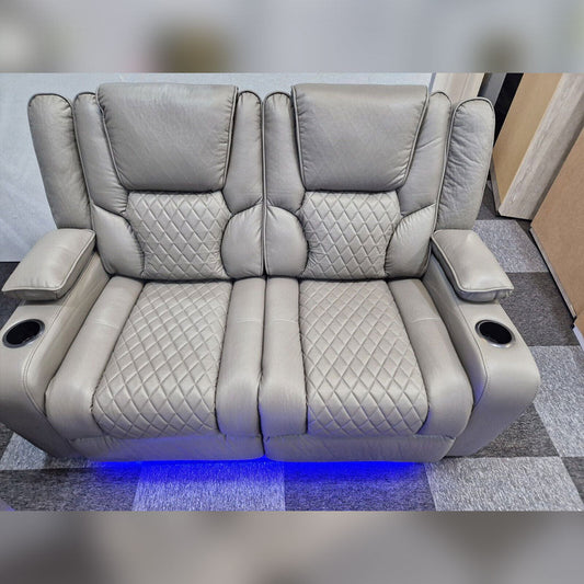 MNS Orlando Electric Recliners 3+2 Seater Leather Sofa (Black, Grey) /LED LIGHTS/WIRELESS CHARGER