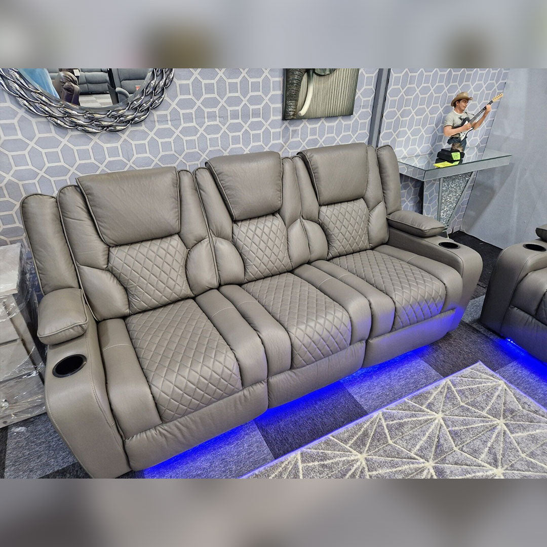 MNS Orlando Electric Recliners 3+2 Seater Leather Sofa (Black, Grey) /LED LIGHTS/WIRELESS CHARGER