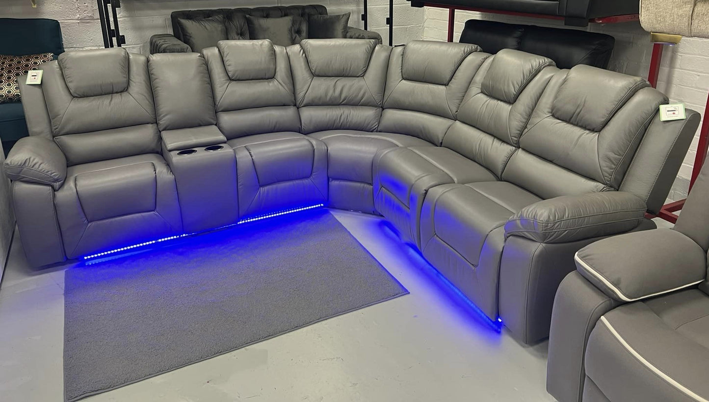Oxford Black/Grey Leather Electric Recliner Corner Sofa
