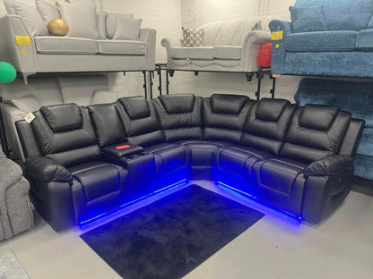 Oxford Black/Grey Leather Electric Recliner Corner Sofa