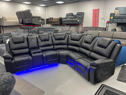 Oxford Black/Grey Leather Electric Recliner Corner Sofa