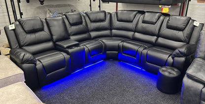 Oxford Black/Grey Leather Electric Recliner Corner Sofa
