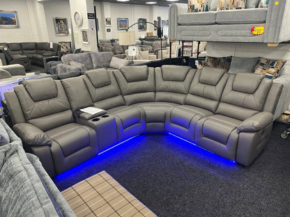 Oxford Black/Grey Leather Electric Recliner Corner Sofa