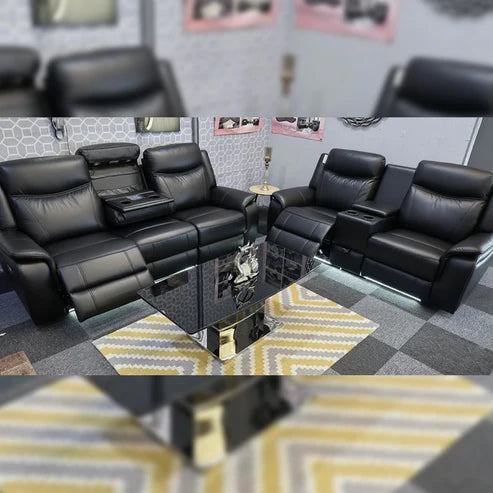 Prada 3+2+1 leather recliner suite with armchair in grey