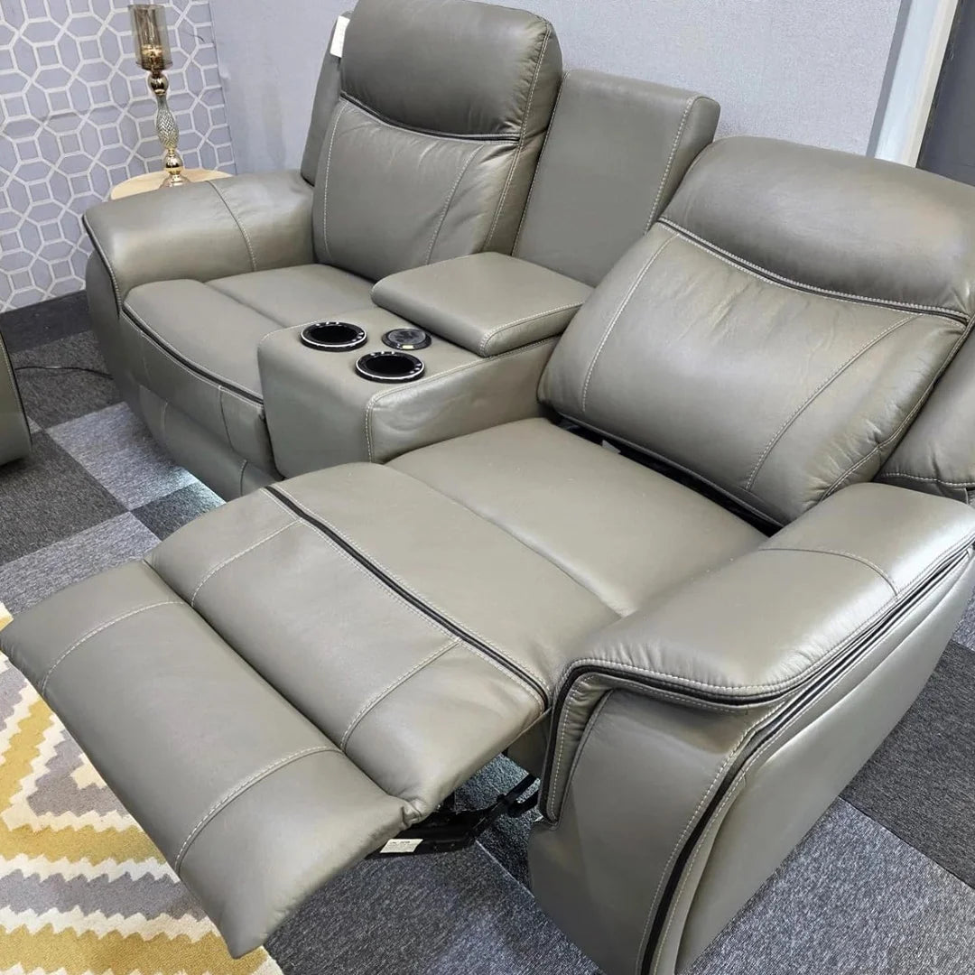 Prada leather recliner sofa with ambient LED lighting at night