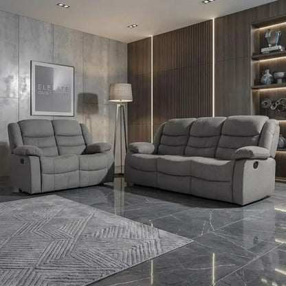 MNS Roma Fabric Reclining Sofa, Grey Fabric, 3+2 Seater with Cup Holders