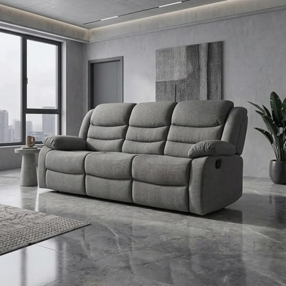 MNS Roma Fabric Reclining Sofa, Grey Fabric, 3+2 Seater with Cup Holders