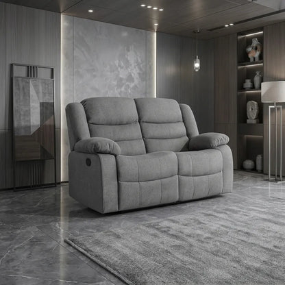 MNS Roma Fabric Reclining Sofa, Grey Fabric, 3+2 Seater with Cup Holders