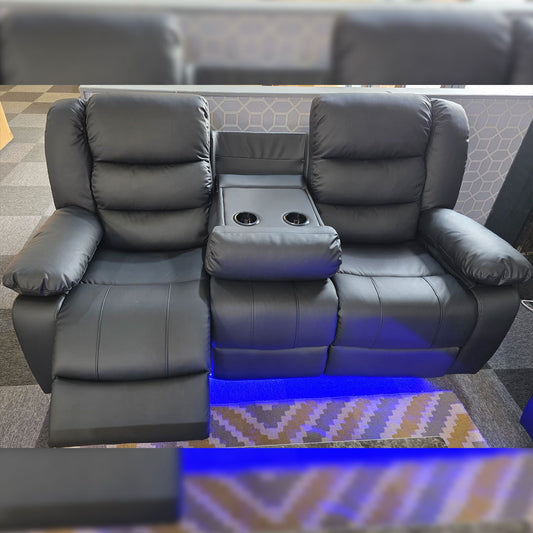 My New Sofa Ltd MNS Roma leather electric recliner 3+2 seater sofa with cupholders in black and grey upholstery.