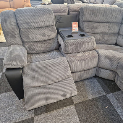 Rio Jumbo Cord Recliner Corner Sofa With Cupholders - Manual Reclining - Recliner Corner Sofa (Corner - Grey/Black)
