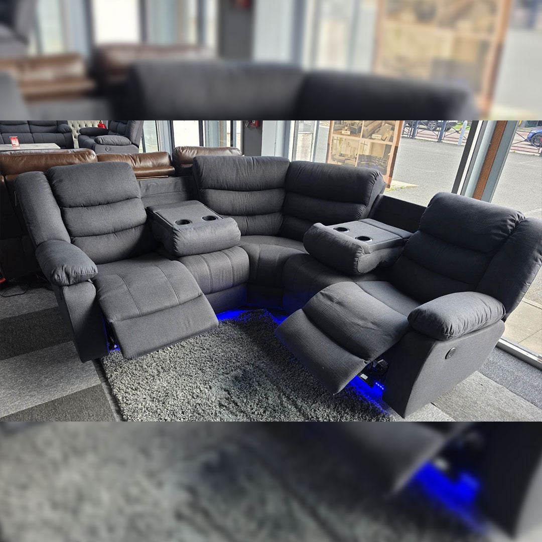 Roma Corner Grey Fabric Manual Recliner Sofa