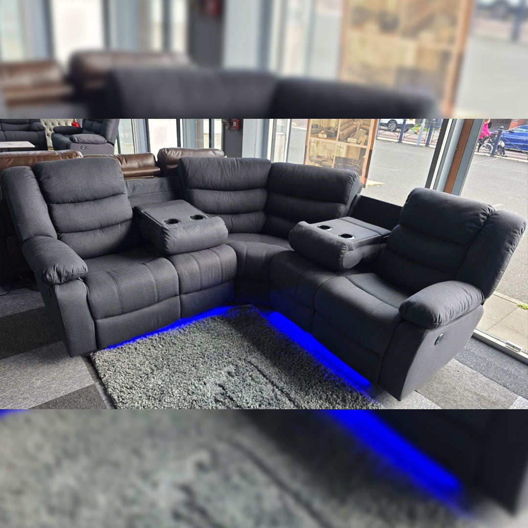 Roma Corner Grey Fabric Manual Recliner Sofa