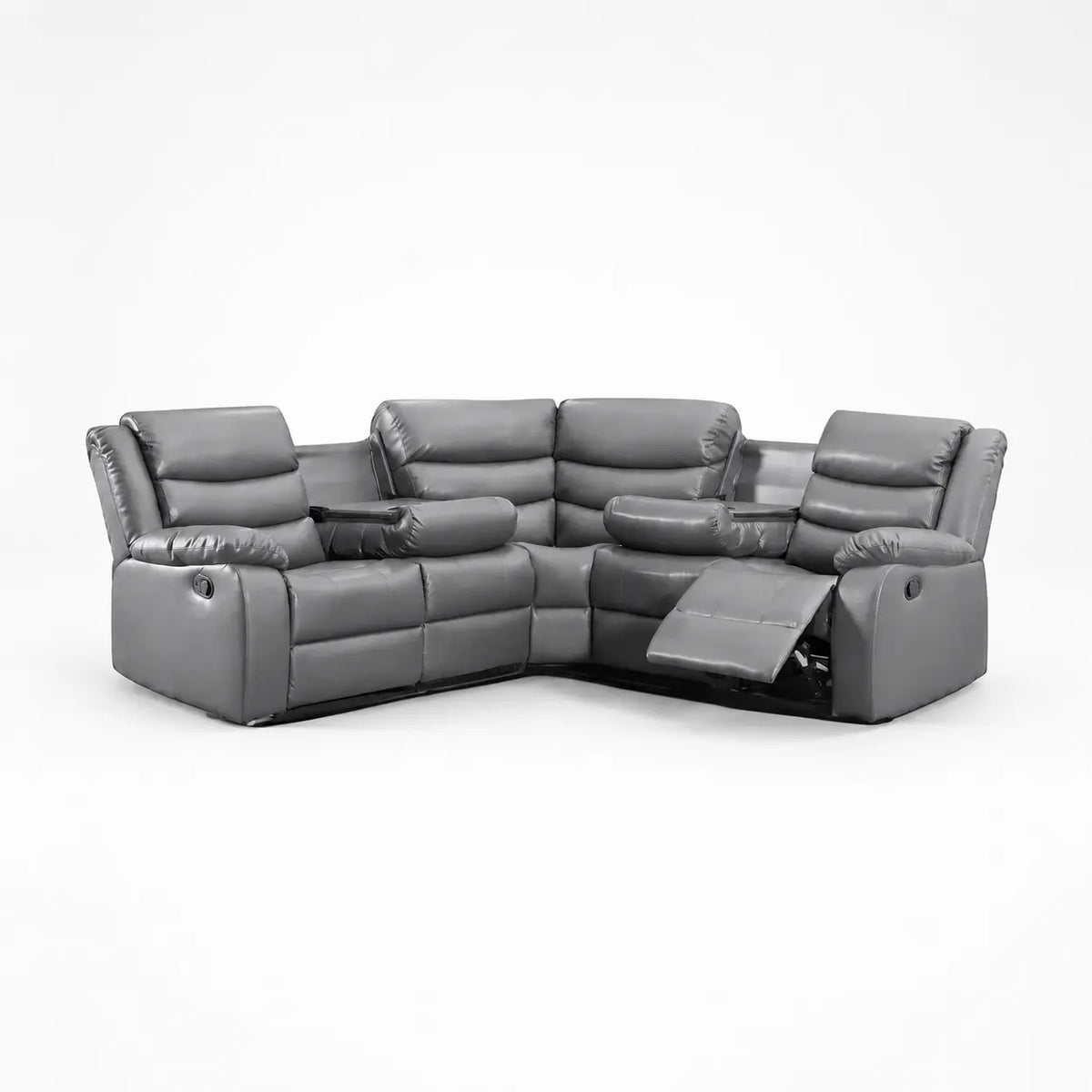 Roma Grey Leather Recliner Corner Sofa With Cup Holders