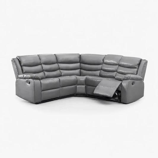 Roma Grey Leather Recliner Corner Sofa With Cup Holders