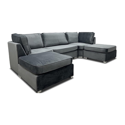S.D Bishop Grey Plush Velvet U Shape Corner Sofa
