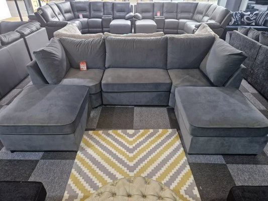 S.D Bishop Grey Plush Velvet U Shape Corner Sofa
