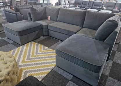 S.D Bishop Grey Plush Velvet U Shape Corner Sofa
