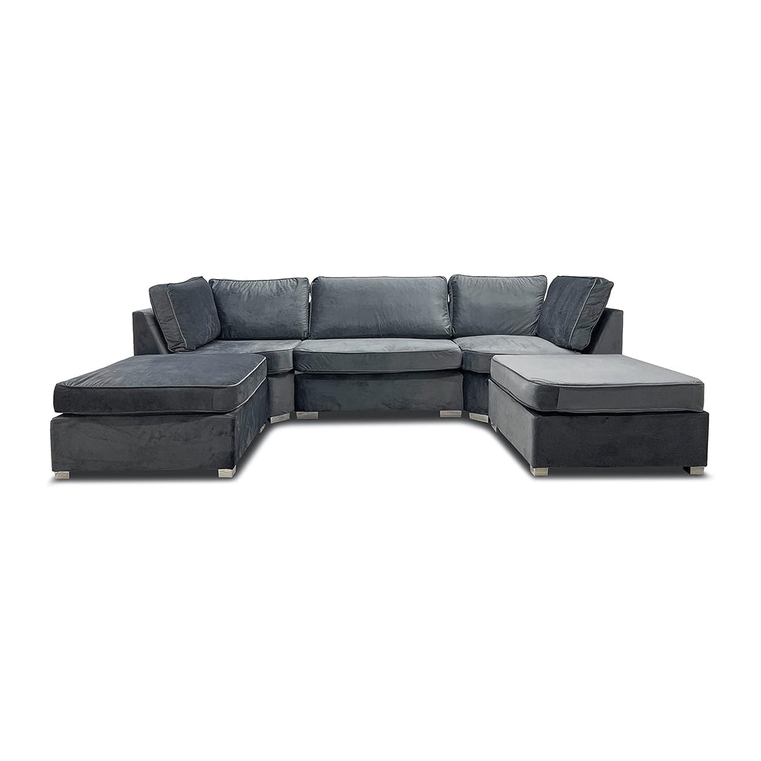 S.D Bishop Grey Plush Velvet U Shape Corner Sofa
