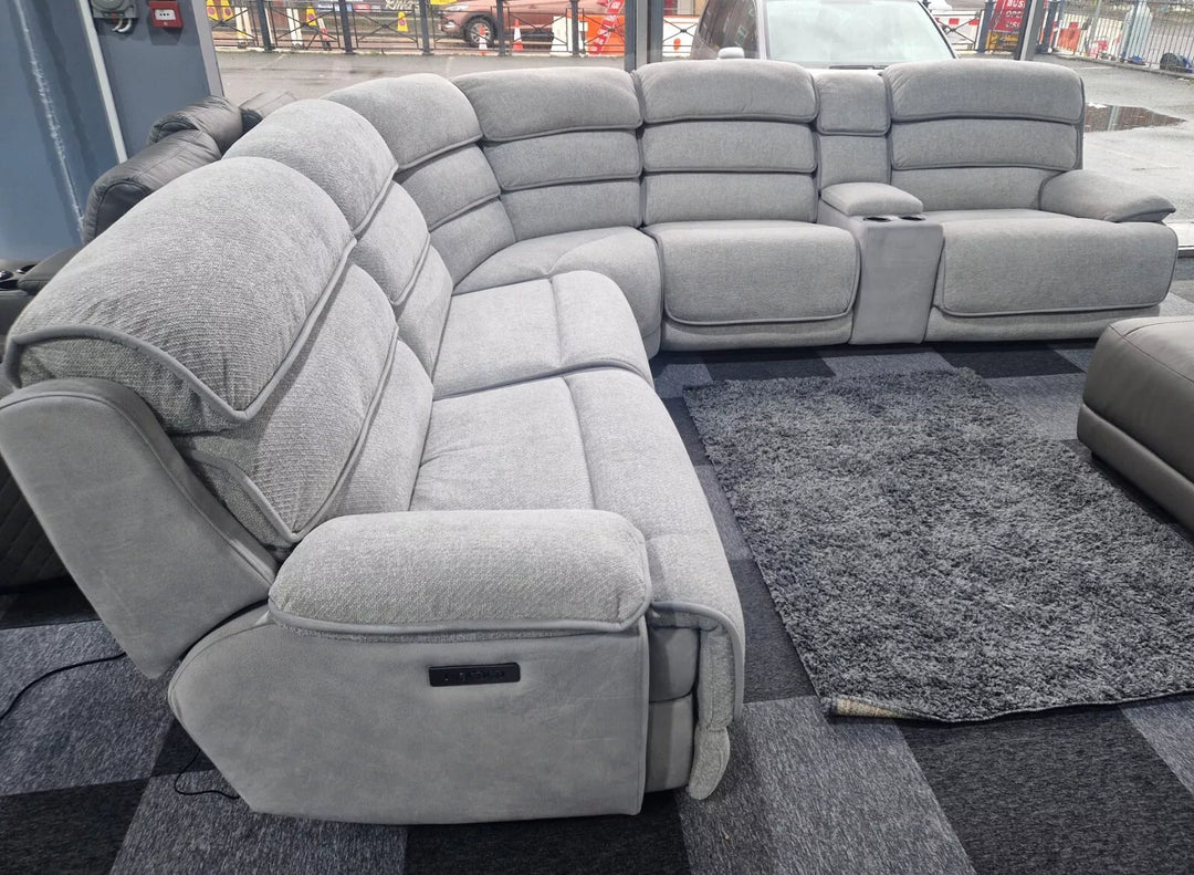 MNS Lakelyn Fabric Electric Recliner Modular Corner Sofa With USB Ports Power Recliner Sofa