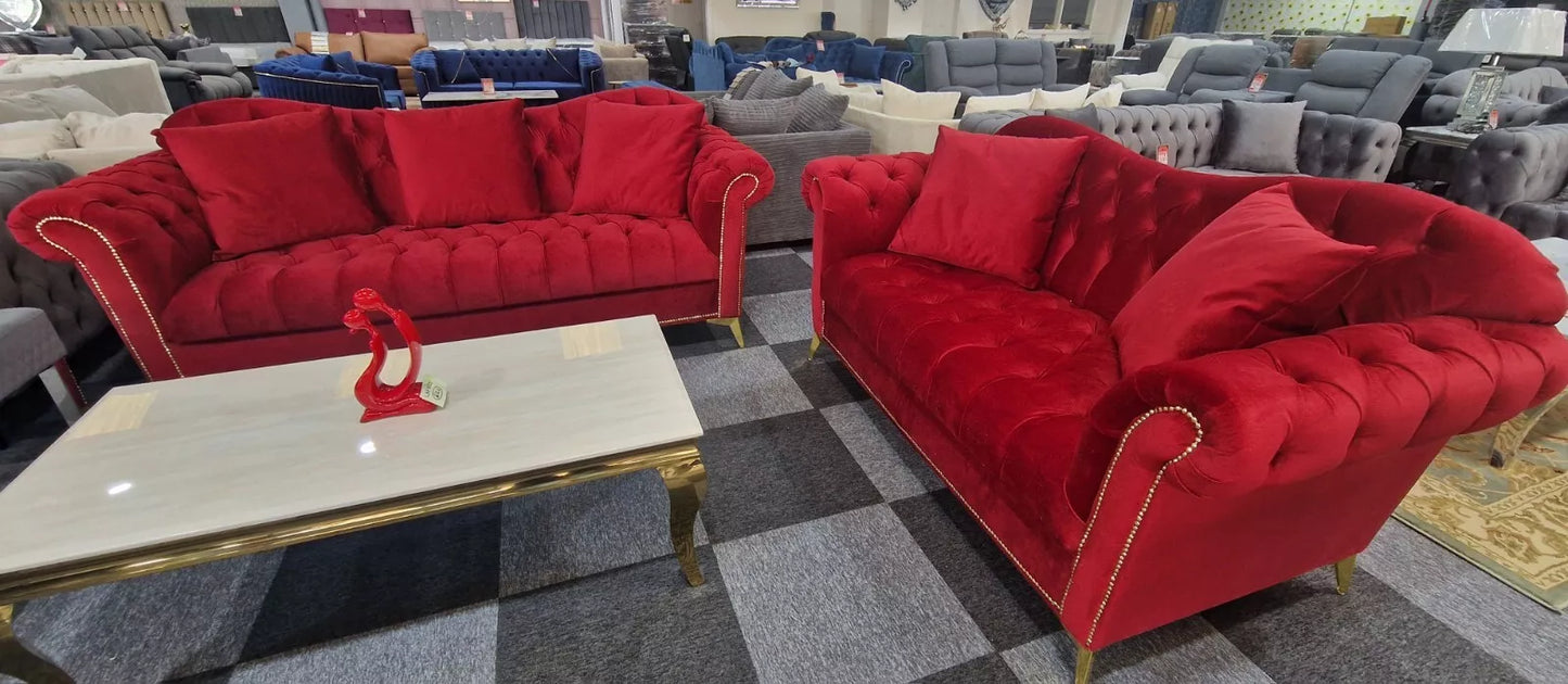 Elegance Chesterfield Sofa 3+2 Red - MNS (MY NEW SOFA) LTD