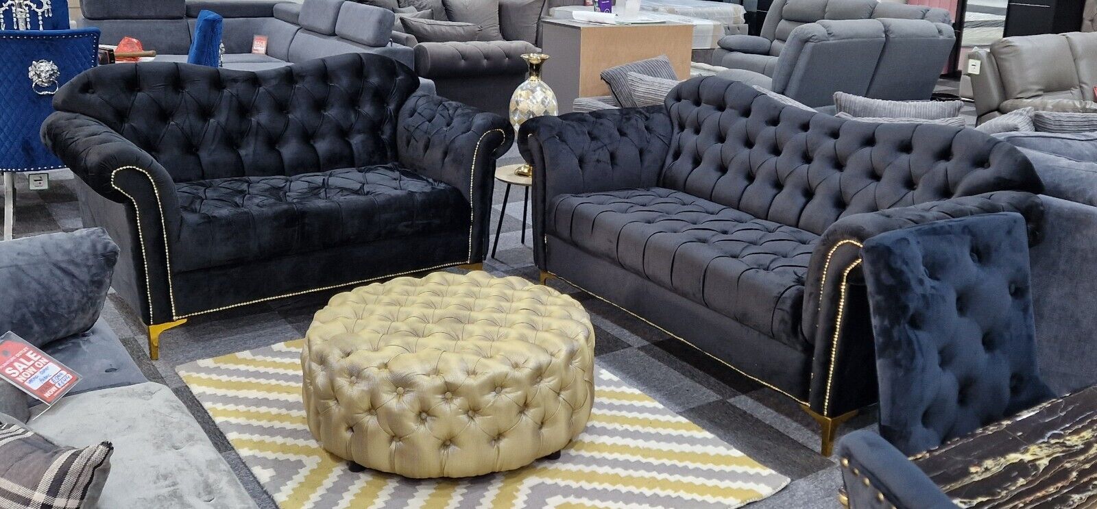 Elegance Chesterfield Sofa 3+2 Black - MNS (MY NEW SOFA) LTD