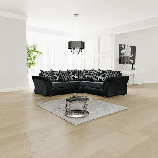 Shannon Fabric Corner Luxuries Sofa in Black & Grey