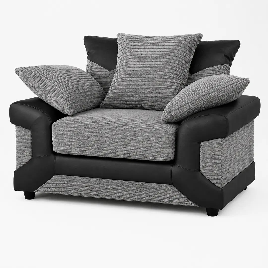 sleepkings Dino 3 Seater 2 Seater Upholstered Combination Fabric Black Grey (Black & Grey, 3+2 Seater Set)