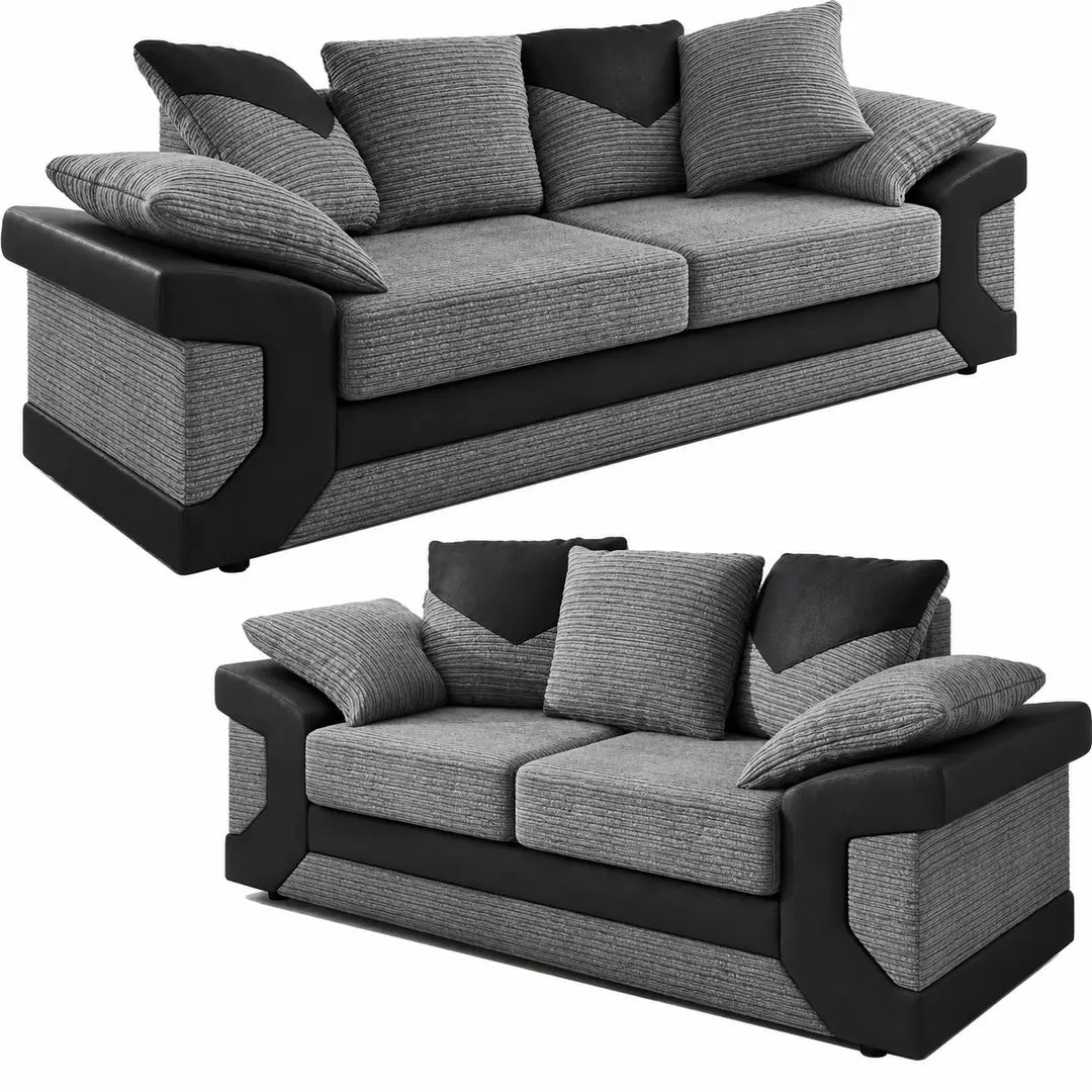 sleepkings Dino 3 Seater 2 Seater Upholstered Combination Fabric Black Grey (Black & Grey, 3+2 Seater Set)