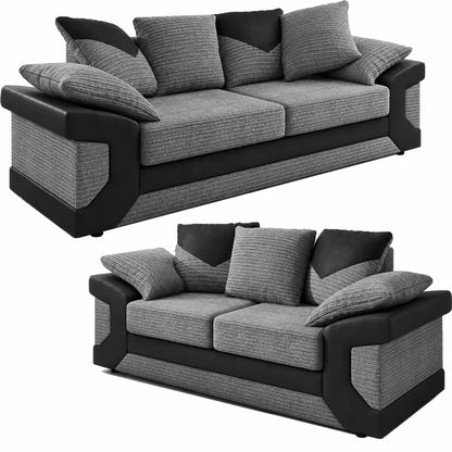 sleepkings Dino 3 Seater 2 Seater Upholstered Combination Fabric Black Grey (Black & Grey, 3+2 Seater Set)