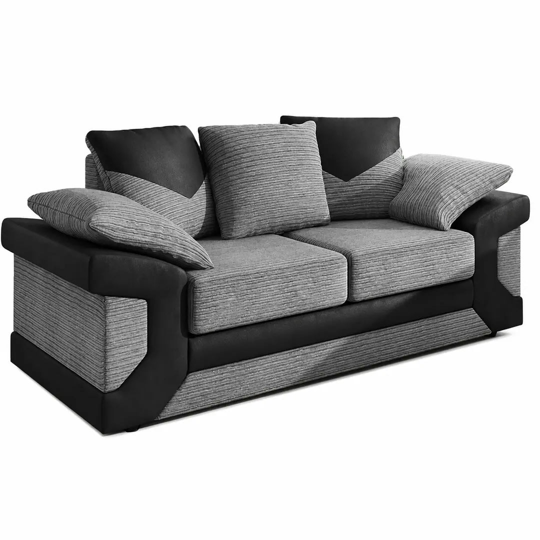 sleepkings Dino 3 Seater 2 Seater Upholstered Combination Fabric Black Grey (Black & Grey, 3+2 Seater Set)