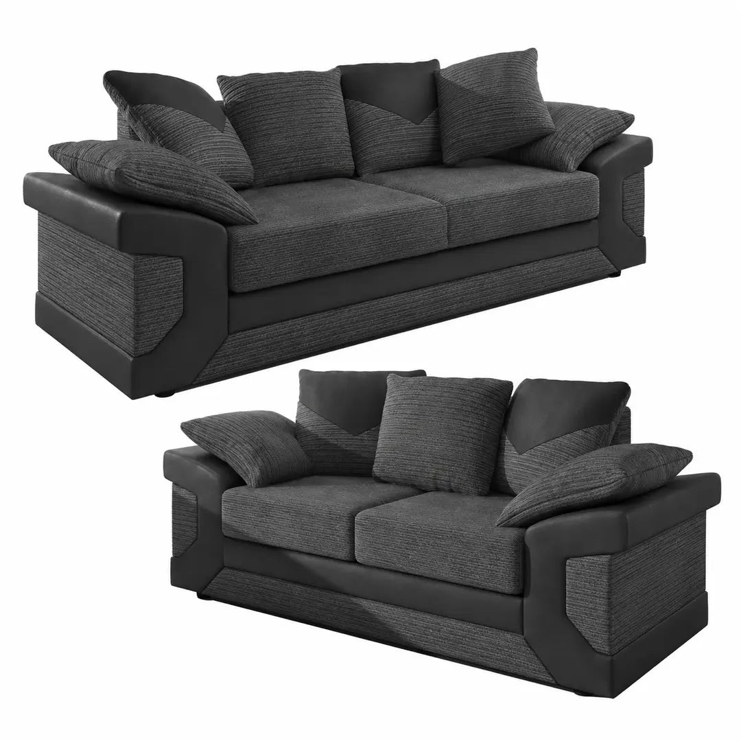 sleepkings Dino 3 Seater 2 Seater Upholstered Combination Fabric Black Grey (Black & Grey, 3+2 Seater Set)