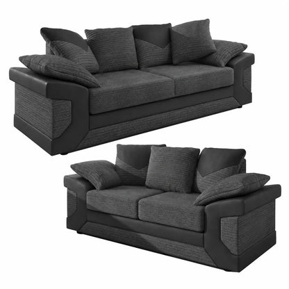 sleepkings Dino 3 Seater 2 Seater Upholstered Combination Fabric Black Grey (Black & Grey, 3+2 Seater Set)