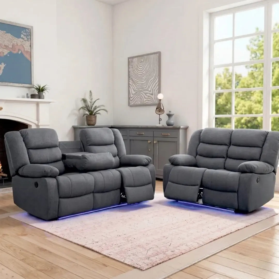 Roma Grey Fabric Electric Recliner 3+2 Seater Sofa Set
