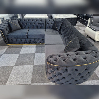 Toronto Chesterfield Corner Sofa Black & Gold 