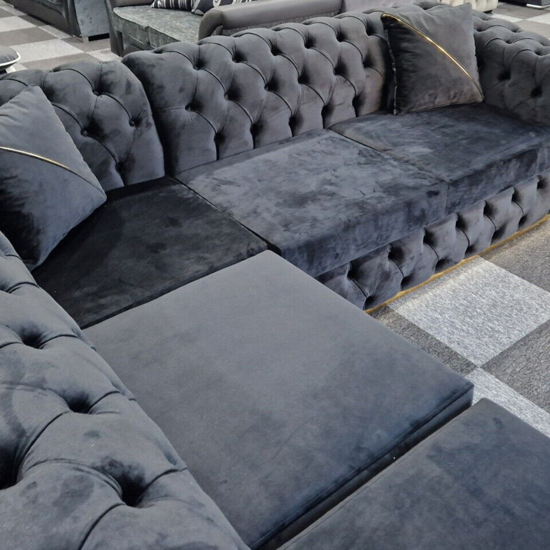 Toronto Chesterfield Corner Sofa Black & Gold 