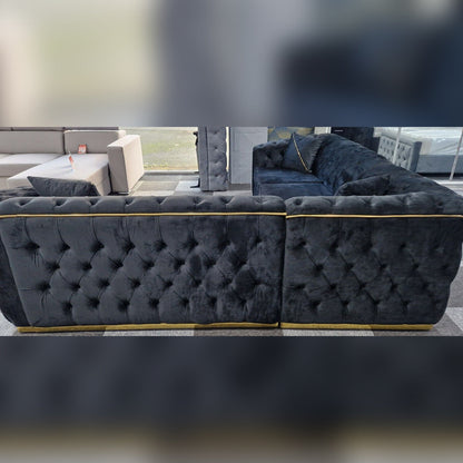 Toronto Chesterfield Corner Sofa Black & Gold 
