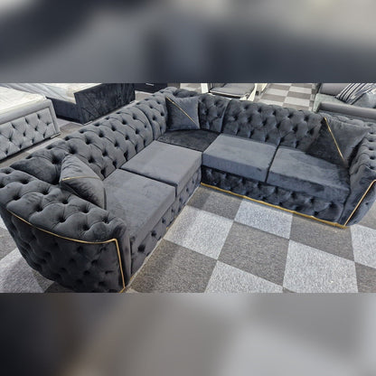 Toronto Chesterfield Corner Sofa Black & Gold -MNS (MY NEW SOFA) LTD