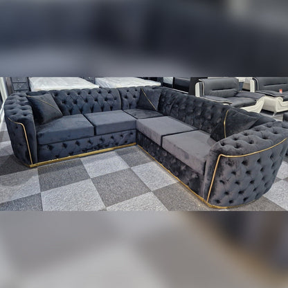 Toronto Chesterfield Corner Sofa Black & Gold - MNS (MY NEW SOFA) LTD