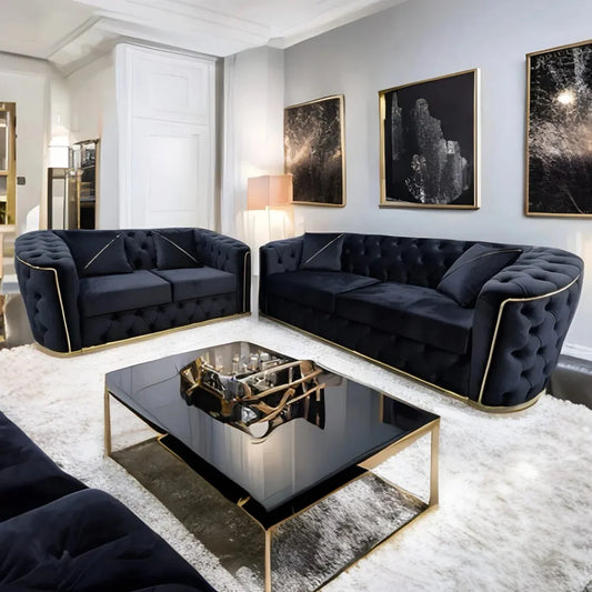 Toronto Chesterfield Sofa 3+2 Black & Gold - MNS (MY NEW SOFA) LTD