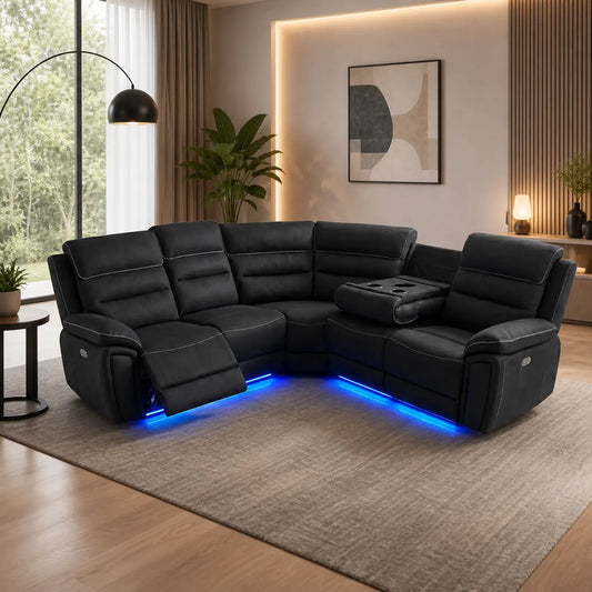 Milano Platinum Dark Grey Fabric Electrical Corner Recliner Sofa