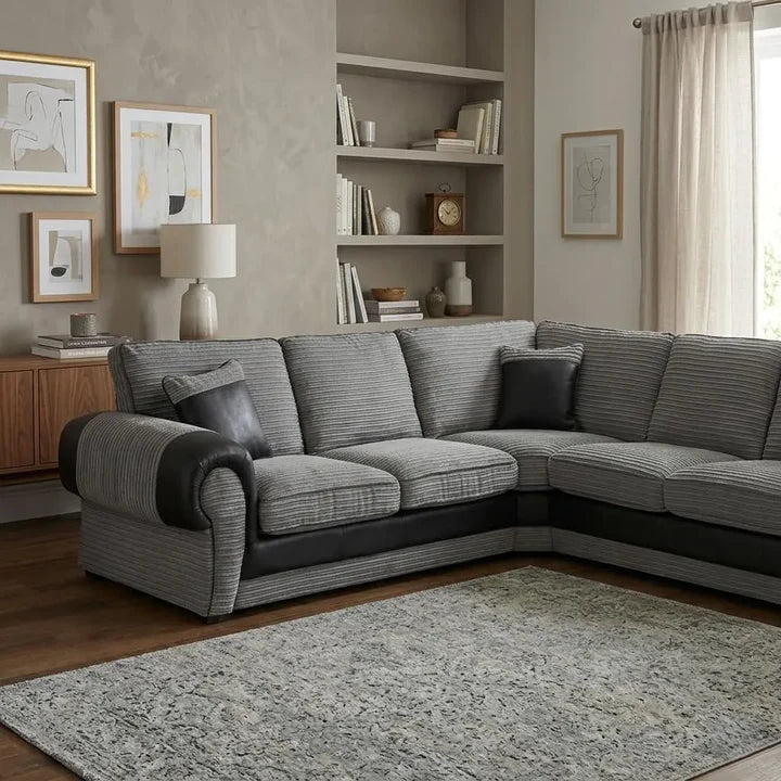 VERONA FULL BACK CORD FABRIC CORNER SOFA