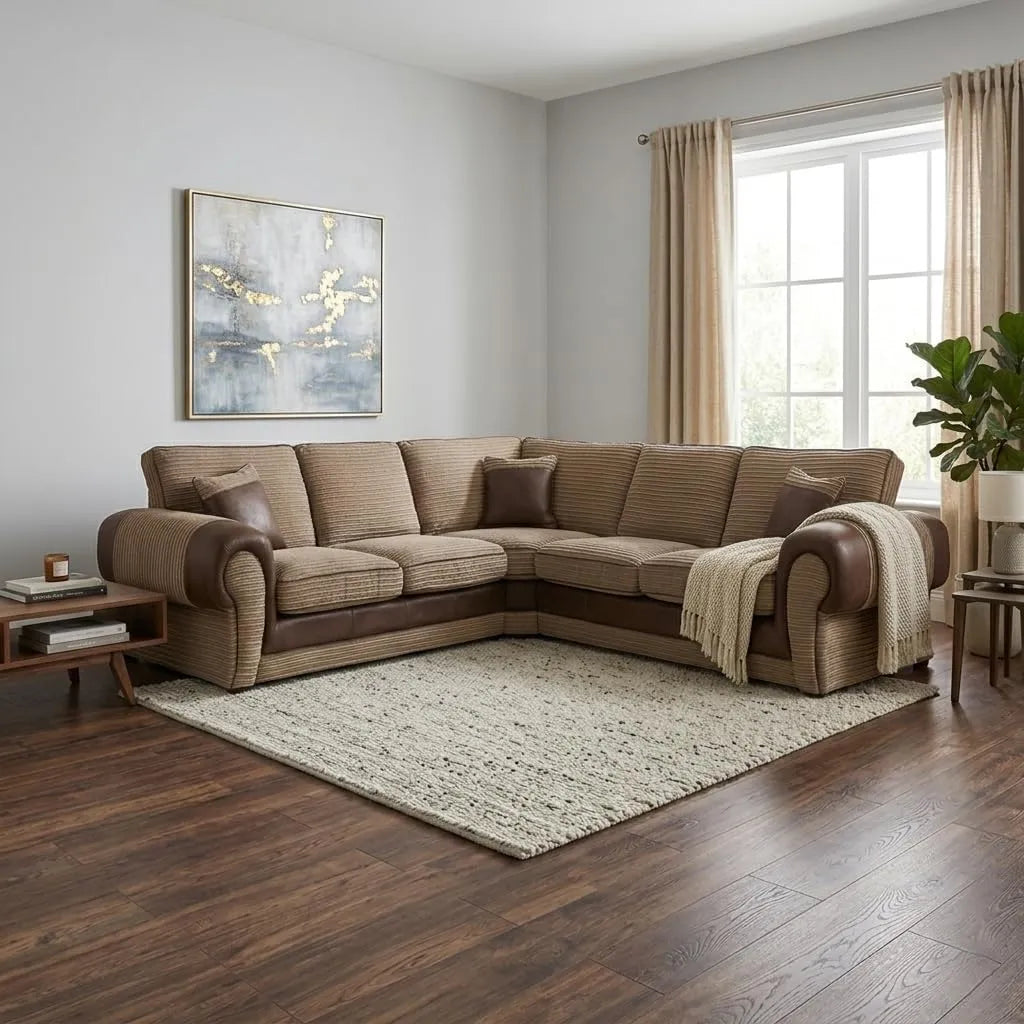 VERONA FULL BACK CORD FABRIC CORNER SOFA