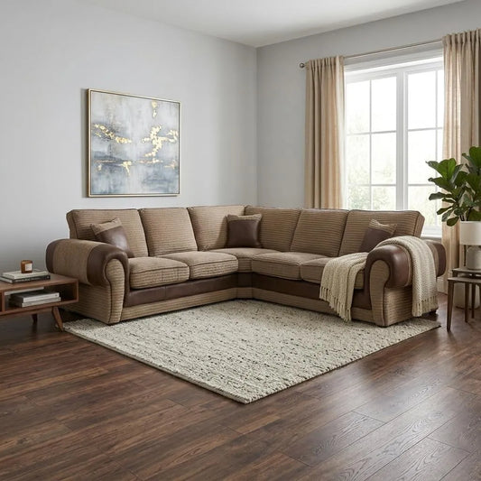 VERONA FULL BACK CORD FABRIC CORNER SOFA