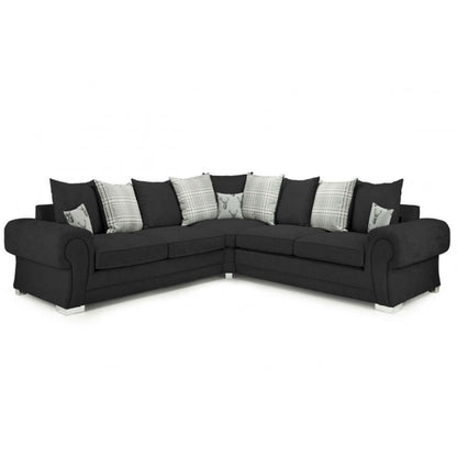 Verona black fabric corner sofa, 5 seater scatter back design