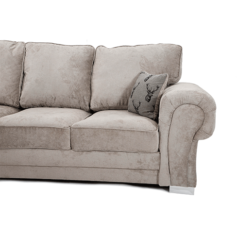 Verona mink corner sofa with fixed full back cushions, 5 seater