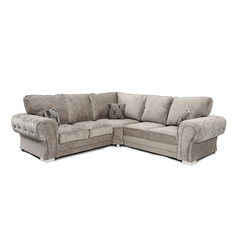 Verona full back corner sofa in mink fabric in a living room