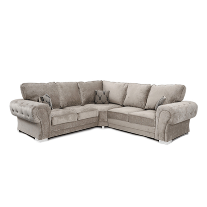 Verona full back corner sofa in mink fabric in a living room